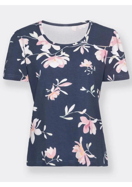 Kadın Çiçek Desenli Mavi Renk Pijama Üstü (Büyük Beden Seçeneğiyle) fiyatları