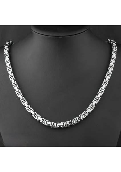 Çelik Kolye Kral Zincir Tek Örgü Model 0.5 mm 55 cm Bizans Bağlantı Gümüş Silver