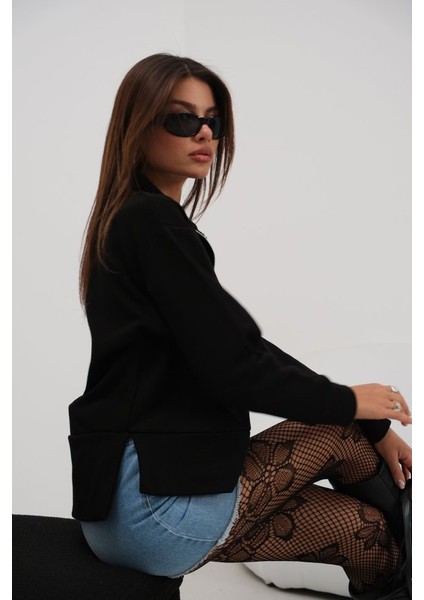 Fermuar ve Dikiş Detaylı Sweatshirt