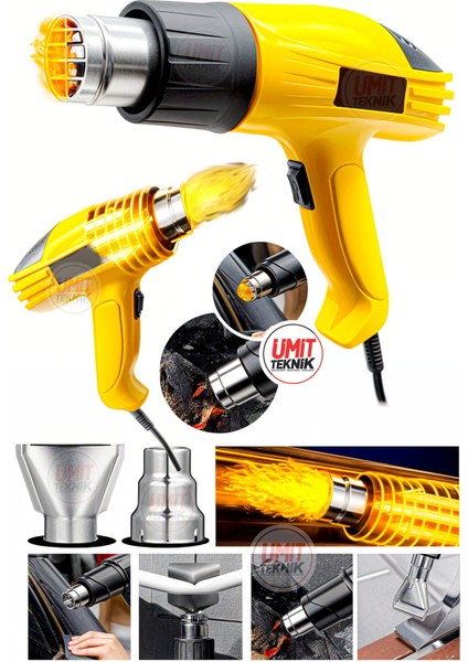 Pro 2000W Hızlıyüksek Bakır Sargılı 2 Kademeli Isı Ayarlı Sıcak Hava Üfleme Tabancası Set