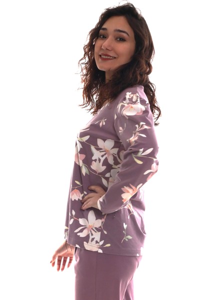Kadın Çiçek Desenli Lila Renk Pijama Üstü (Büyük Beden Seçeneğiyle) fiyatları
