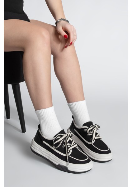 Kadın Sneaker Bağcıklı Keten Spor Ayakkabı Rotvi