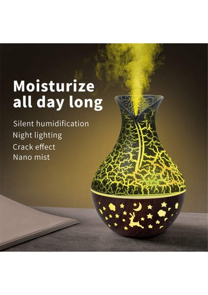 Ahşap Desenli Aroma Difüzörü 7 LED Renkli Nemlendirici 150ML Kapasiteli Ultrasonik Hava Nemlendirici USB Soğuk Sis Nemlendirici A (Yurt Dışından)