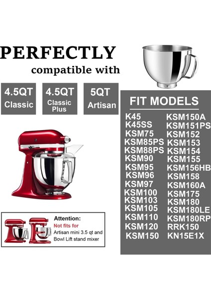 Kitchenaid 4.5-5qt Eğimli Kafa Stand Mikser Aksesuarları Saplı Karıştırma Kabı + Boşaltma Koruyucu Kapağı (Yurt Dışından)