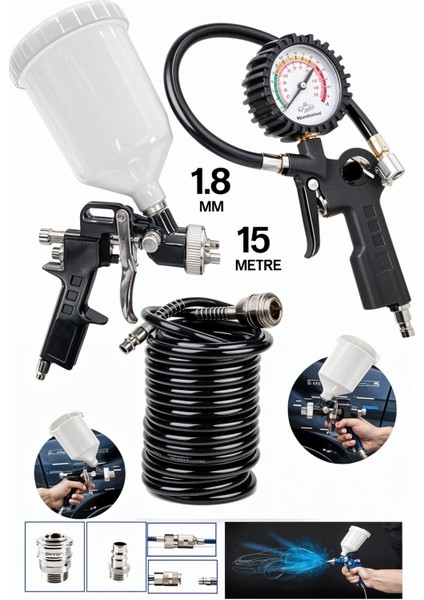 Profesyonel Üstten Depolu Profesyonel 600 cc Boya Sprey Tabancası 1.8mm Lastik Şişirme Takım