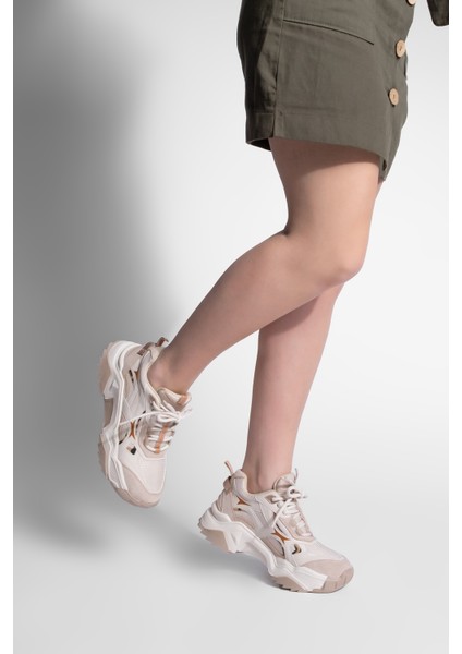 Kadın Sneaker Kalın Taban Bağcıklı Çok Parçalı Spor Ayakkabı Mizon