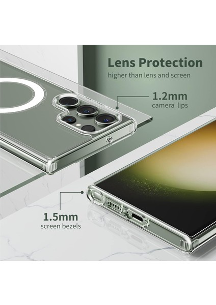 Samsung Galaxy S23 Ultra Kılıf Magsafe Wireless Kablosuz Şarj Uyumlu Manyetik Şeffaf Kapak