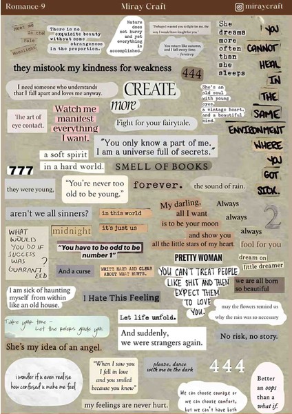 1 Adet Aşk Notları Temalı Sticker – 12X17 cm | Scrapbook, Bullet Journal, Planlayıcı ve Ajanda Için Özel Tasarım