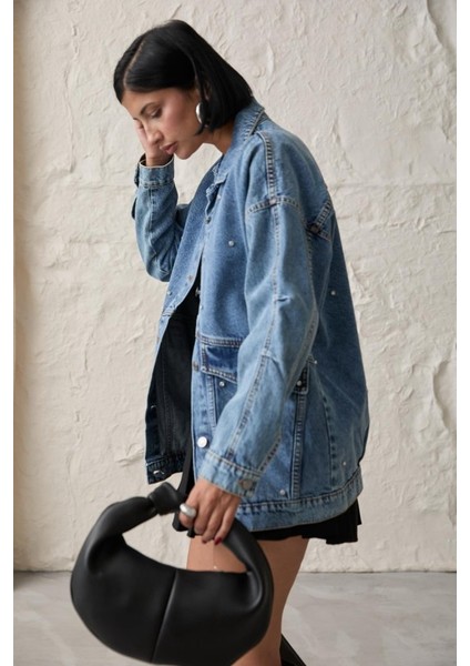 Mavi Taşlı Kot Ceket modelleri