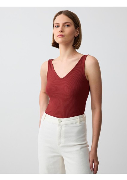 Bakır Dar Kesim V Yaka Örme Atlet