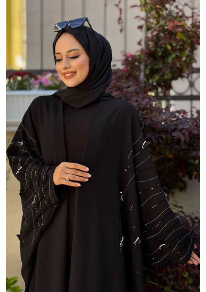 Yarasakol Işleme Detaylı Abaya 70012 Siyah