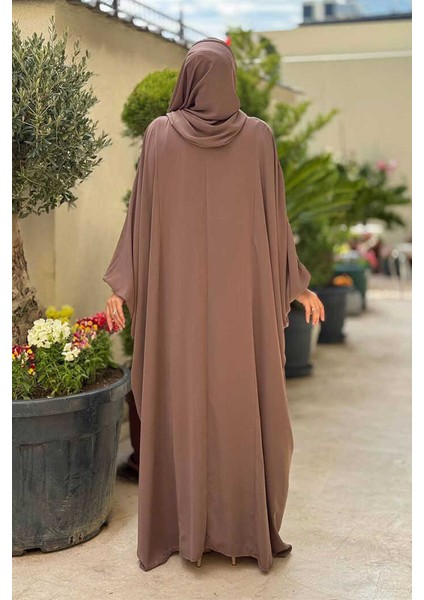 Yarasakol Belden Kuşaklı Peçeli, Şallı Elbise 6038 Vizon fiyatları