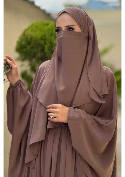 Yarasakol Belden Kuşaklı Peçeli, Şallı Elbise 6038 Vizon fırsatları