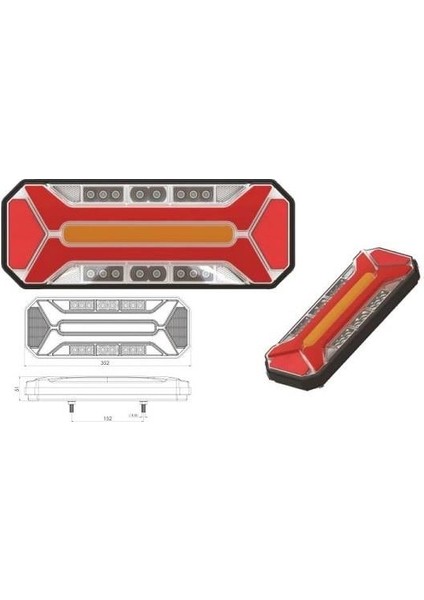 12V-24V Stop Lambası Neon Ledli (Kayar Sinyalli) (5 Fonksiyon) (352*133 Mm)