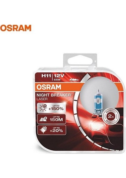 12V H11 AMPUL 55W +%150 FAZLA IŞIK 4200K NIGHT BREAKER LASER (2 AD)