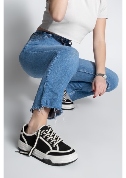 Kadın Sneaker Bağcıklı Keten Spor Ayakkabı Dofkin