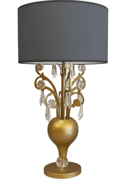 Rodli Taşlı Eskitme Gold Abajur