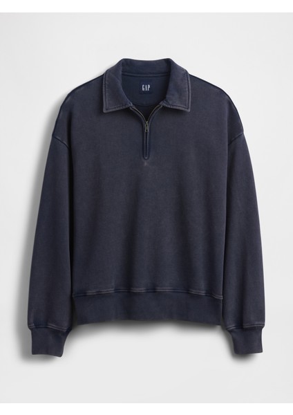 Erkek Lacivert Heavyweight Oversized Yarım Fermuarlı Sweatshirt fiyatları
