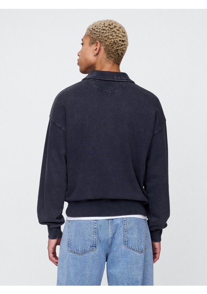 Erkek Lacivert Heavyweight Oversized Yarım Fermuarlı Sweatshirt fırsatları