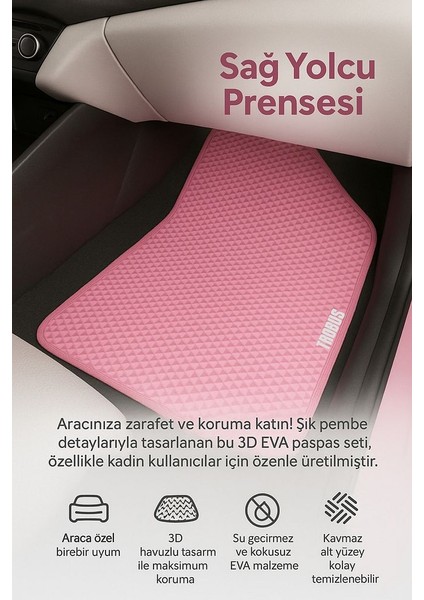 Audi A3 8V Sedan 2013–2020 Eva Sağ Yolcu Prensesi Paspas Pembe