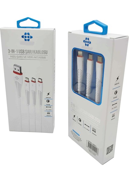 (Iphone-Type-C-Micro) 3 Ü 1 Arada Şarj Kablosu Veltex VTX411