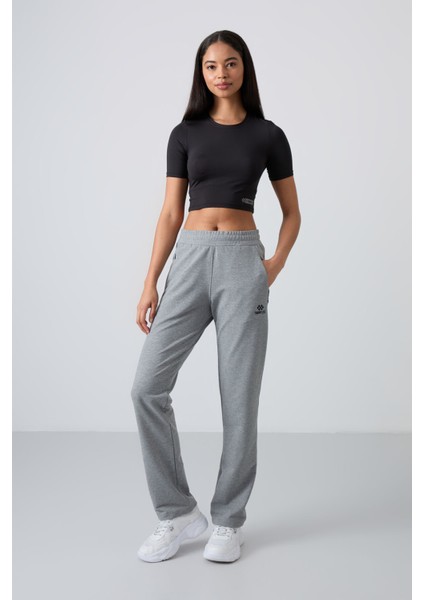 Gri Melanj Kadın Gizli Fermuar Cepli Slim Fit Klasik Paça Eşofman Alt-94148