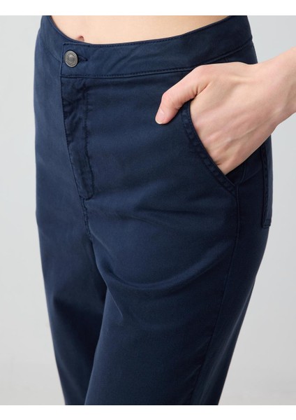 Lacivert Yüksek Bel Normal Paça Yandan Cepli Dokuma Pantolon indirimleri