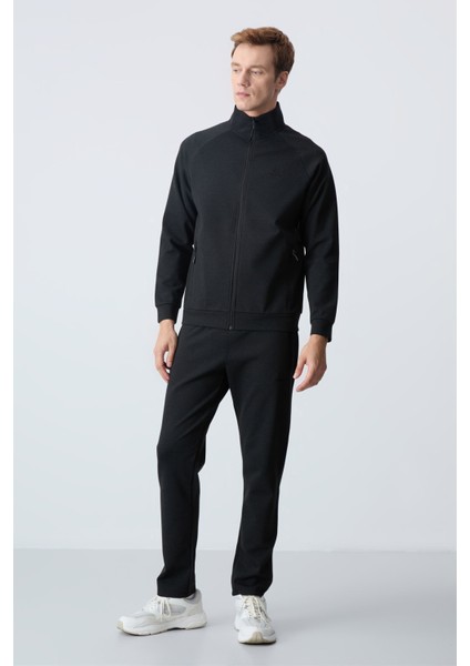 Siyah-Siyah Erkek Dik Yaka Çift Renk Slim Fit Klasik Paça Eşofman Takımı-85113 fiyatları