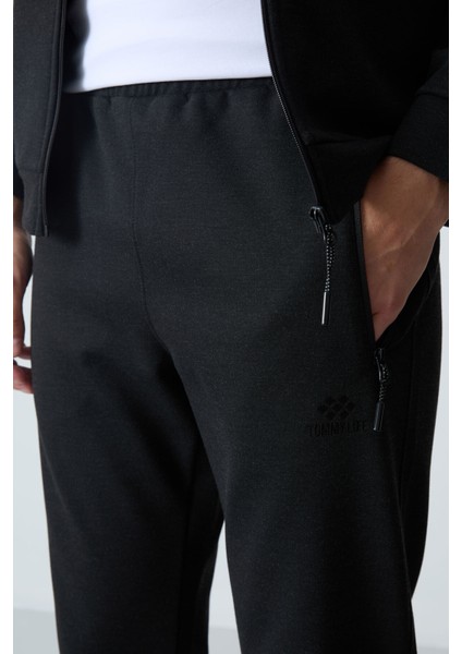 Siyah-Siyah Erkek Dik Yaka Çift Renk Slim Fit Klasik Paça Eşofman Takımı-85113 indirimleri