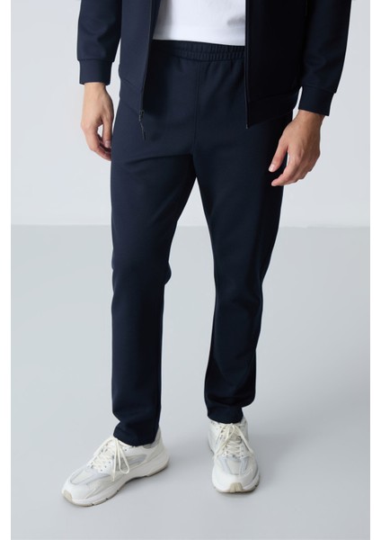 Lacivert Erkek Dik Yaka Çift Renk Slim Fit Klasik Paça Eşofman Takımı-85113