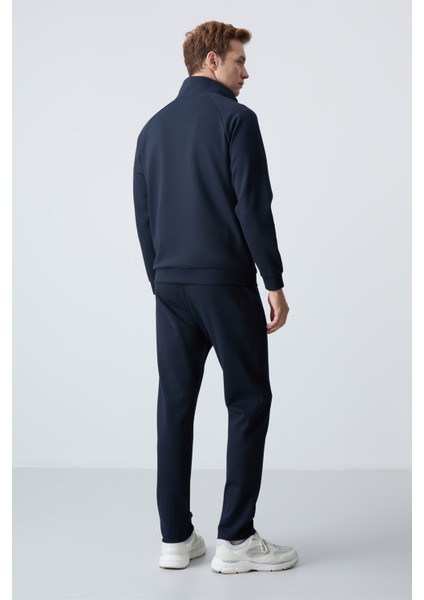 Lacivert Erkek Dik Yaka Çift Renk Slim Fit Klasik Paça Eşofman Takımı-85113