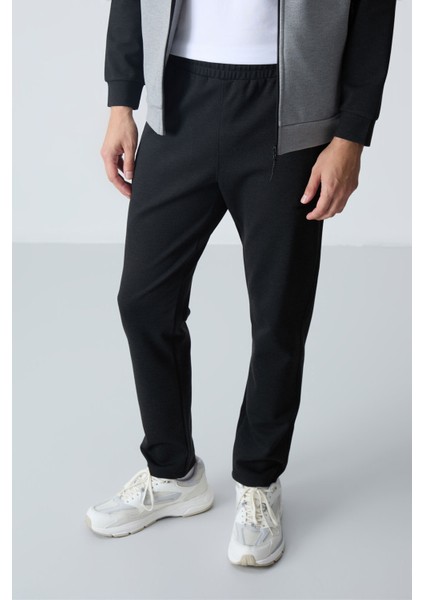 Gri Melanj-Siyah Erkek Dik Yaka Çift Renk Slim Fit Klasik Paça Eşofman Takımı-85113