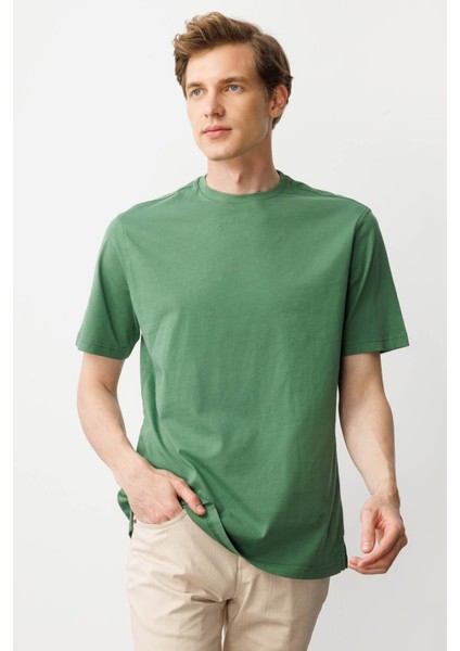 Erkek Sıfır Yaka T-Shirt A.yeşil