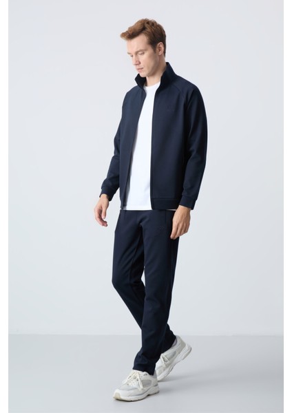 Lacivert Erkek Dik Yaka Çift Renk Slim Fit Klasik Paça Eşofman Takımı-85113
