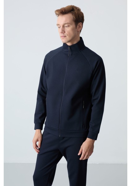 Lacivert Erkek Dik Yaka Çift Renk Slim Fit Klasik Paça Eşofman Takımı-85113