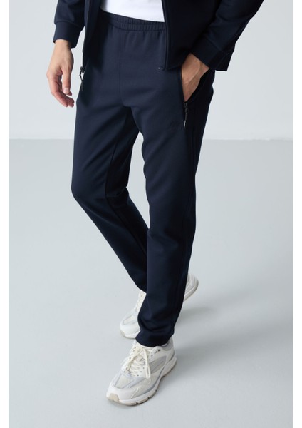 Lacivert Erkek Dik Yaka Çift Renk Slim Fit Klasik Paça Eşofman Takımı-85113