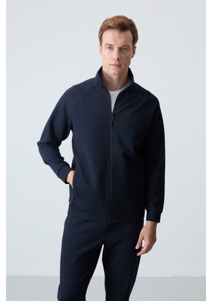 Lacivert Erkek Dik Yaka Çift Renk Slim Fit Klasik Paça Eşofman Takımı-85113