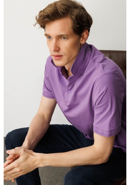 Erkek Polo Yaka T-Shirt Lila