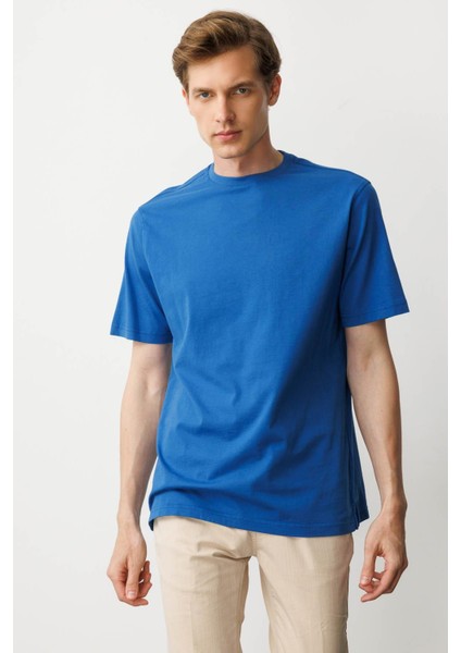 Erkek Sıfır Yaka T-Shirt Saks