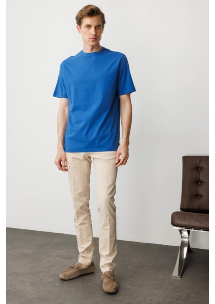 Erkek Sıfır Yaka T-Shirt Saks
