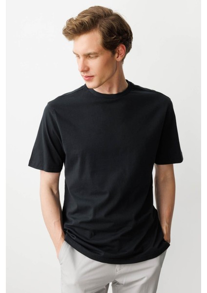 Erkek Sıfır Yaka T-Shirt Siyah