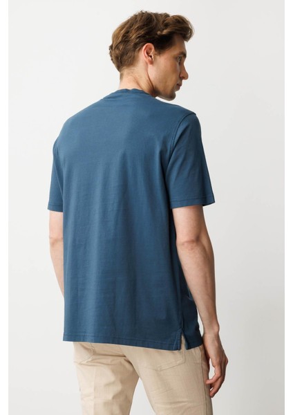 Erkek Sıfır Yaka T-Shirt Petrol