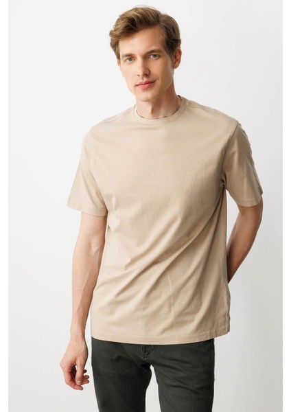 Erkek Sıfır Yaka T-Shirt K.bej