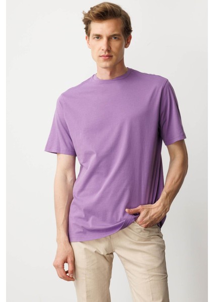Erkek Sıfır Yaka T-Shirt Lila