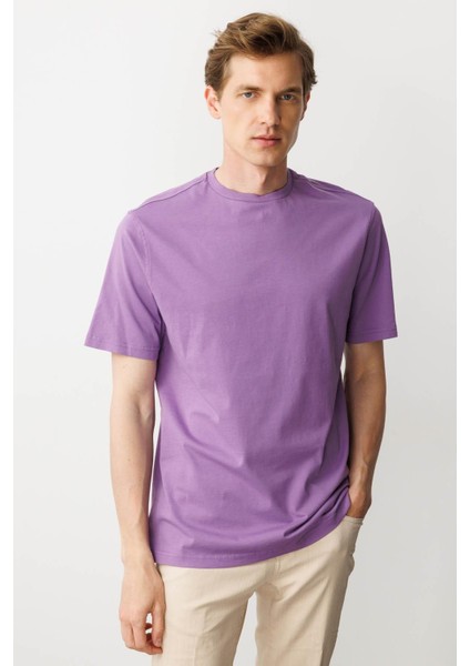Erkek Sıfır Yaka T-Shirt Lila