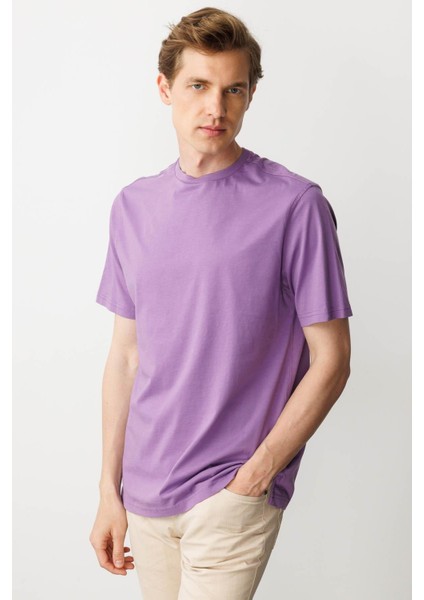 Erkek Sıfır Yaka T-Shirt Lila