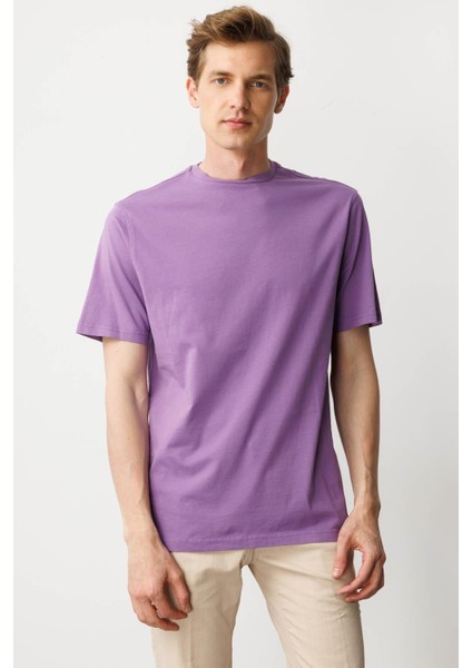 Erkek Sıfır Yaka T-Shirt Lila