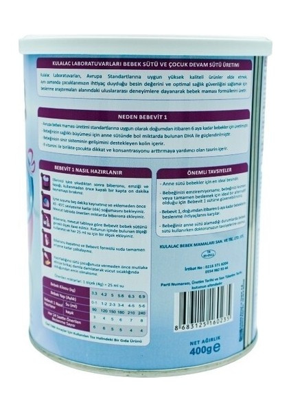 1 Bebek Devam Sütü 400 gr fiyatları