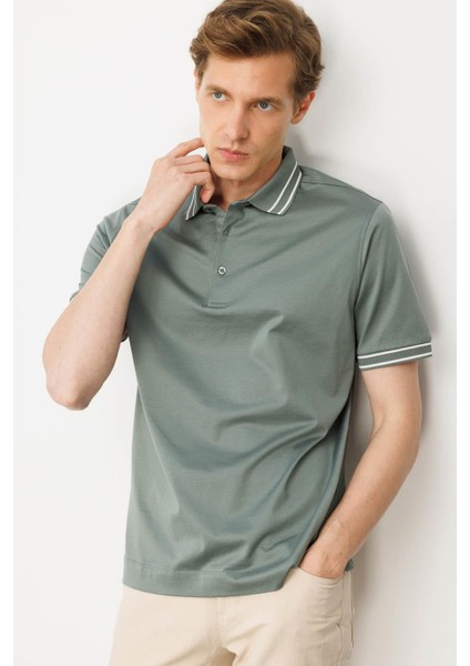 Erkek Polo Yaka Merserize T-Shirt A.yeşil