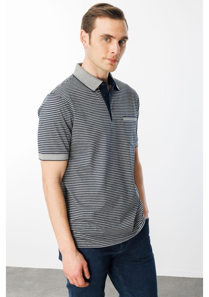 Erkek Polo Yaka Çizgili %100 Pamuk T-Shirt Gri fiyatları